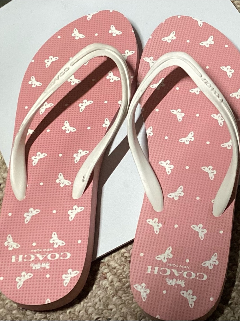 Coach Pink and White Butterfly Print Flip Flops